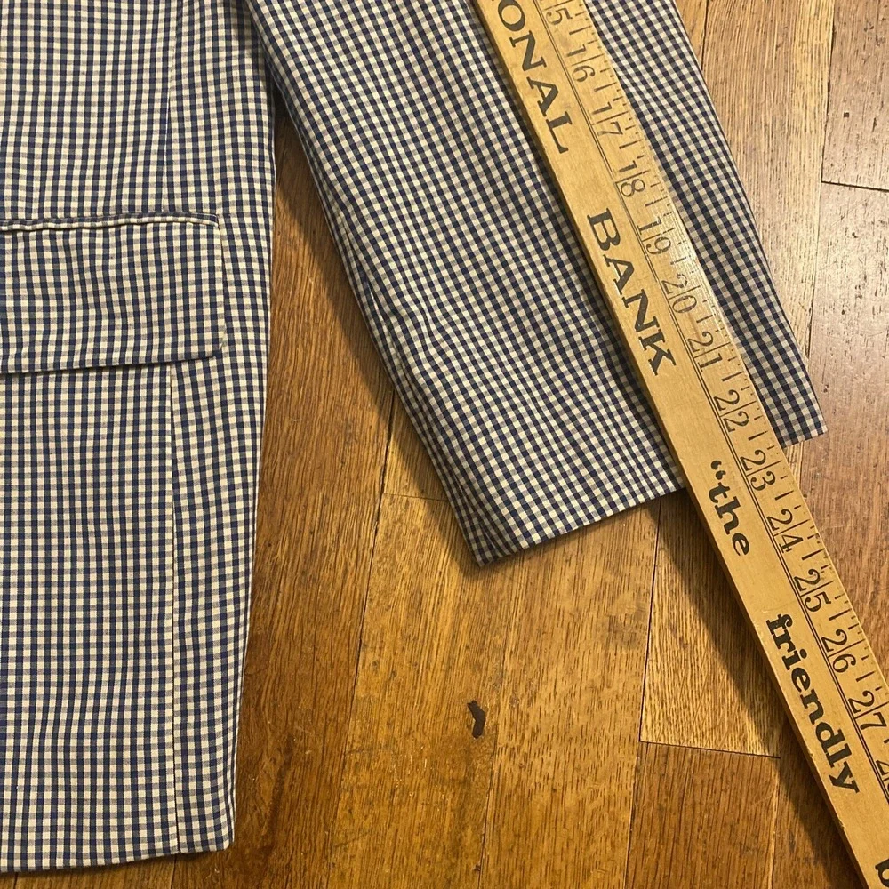 Orvis Gingham Check Blue Beige Blazer Jacket Sport Coat Mens 42R Cotton - Poly